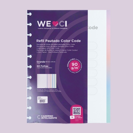 Recarga para CADERNO INTELIGENTE grande 215x280mm ColorCode pautado 60 folhas 90g