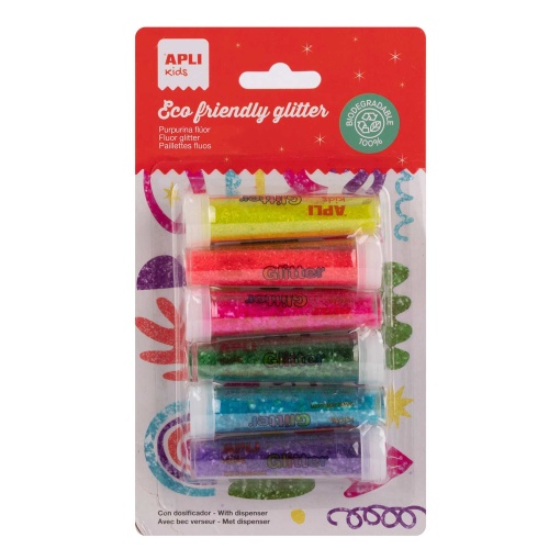 Purpurina fluorescente biodegradável 6 cores APLI KIDS