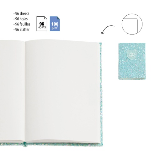 Caderno glitter A6 liso 96 folhas MIQUELRIUS Keep it Shiny azul