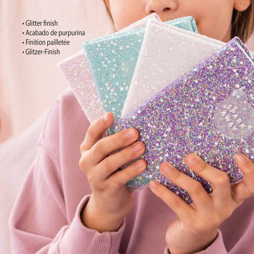 Caderno glitter A6 liso 96 folhas MIQUELRIUS Keep it Shiny azul