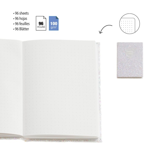 Caderno glitter A6 liso 96 folhas MIQUELRIUS Keep it Shiny branco