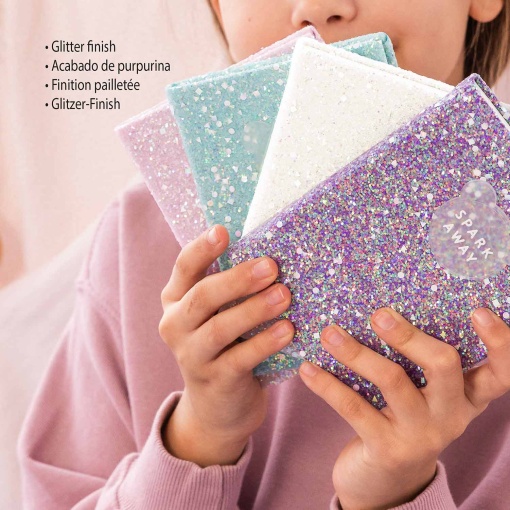 Caderno glitter A6 liso 96 folhas MIQUELRIUS Keep it Shiny branco