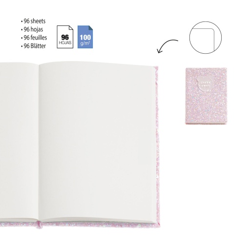 Caderno glitter A6 liso 96 folhas MIQUELRIUS Keep it Shiny rosa