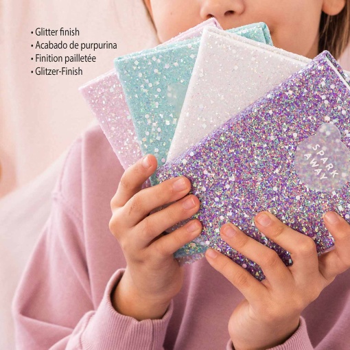 Caderno glitter A6 liso 96 folhas MIQUELRIUS Keep it Shiny rosa