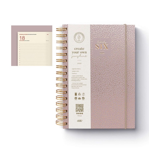 Agenda diária A5 2026 espiral FIRMO Eco Rosalie com elástico