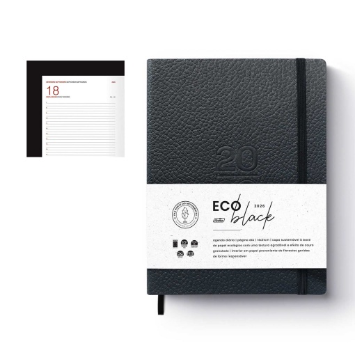 Agenda diária A5 2026 FIRMO Eco Black com elástico