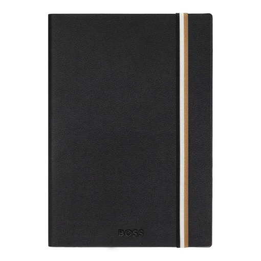 Caderno A5 pautado HUGO BOSS Iconic preto com elástico HNH321AL