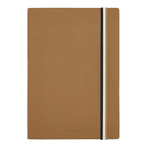 Caderno A5 pautado Hugo Boss Iconic camel com elástico