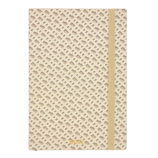 Caderno A5 pautado Hugo Boss Monogram bege com elástico