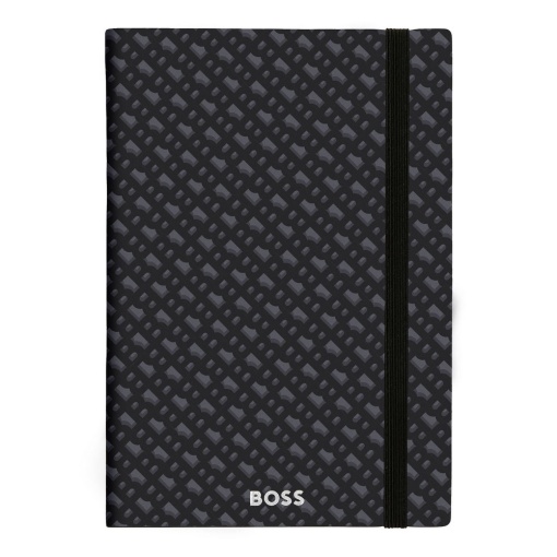 Caderno A5 pautado Hugo Boss Monogram cinza com elástico