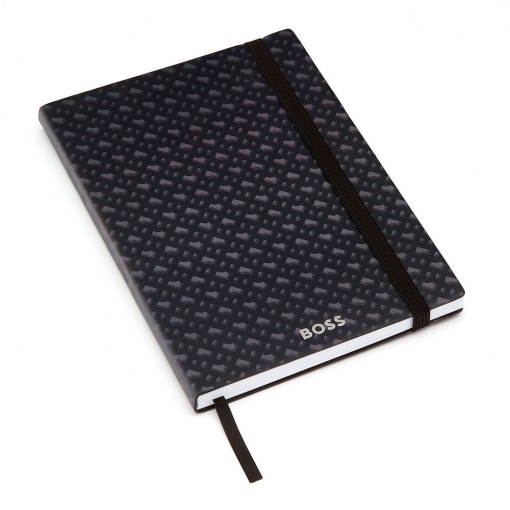 Caderno A5 pautado HUGO BOSS Monogram 96 folhas 80g cinza com elástico