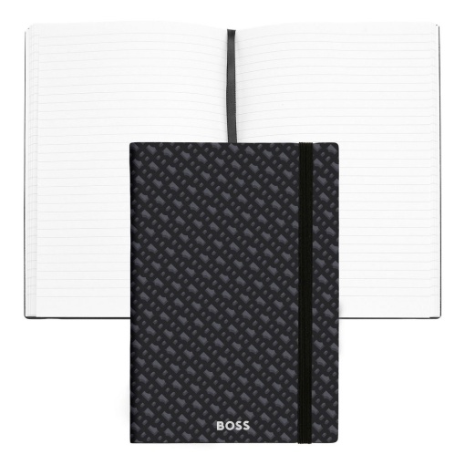 Caderno A5 pautado HUGO BOSS Monogram 96 folhas 80g cinza com elástico
