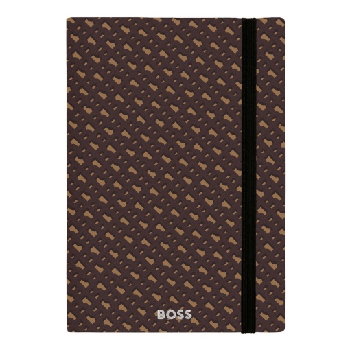 Caderno A5 pautado Hugo Boss Monogram camel com elástico