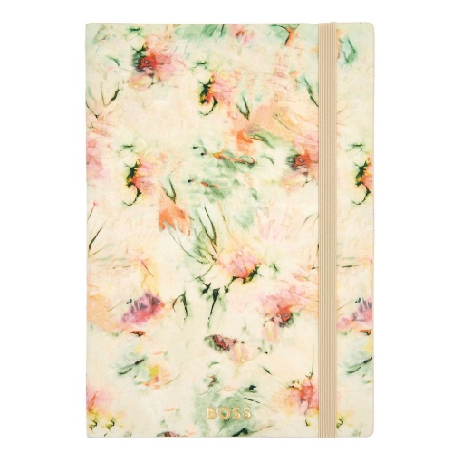 Caderno A5 pautado Hugo Boss Tie-Dye Flower bege com elástico