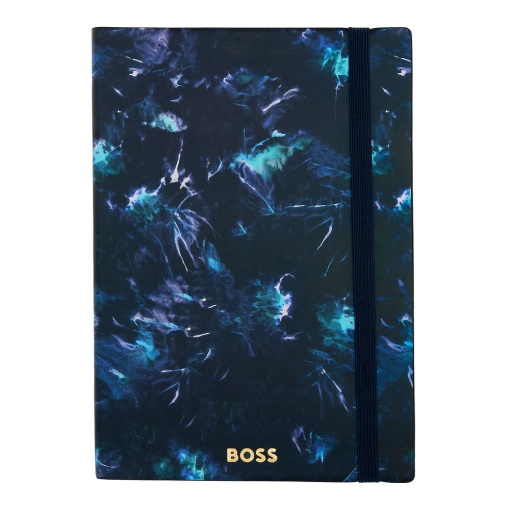 Caderno A5 pautado Hugo Boss Tie-Dye Flower azul com elástico