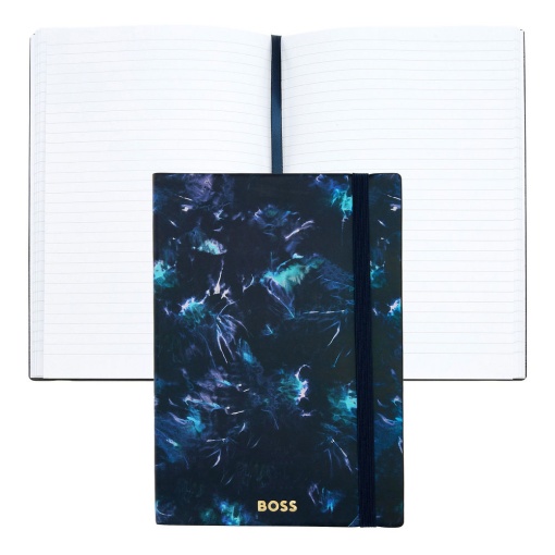 Caderno A5 pautado HUGO BOSS Tie-Dye Flower 96 folhas 80g azul com elástico