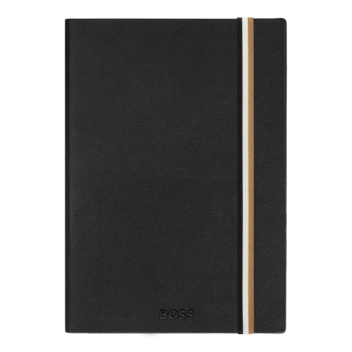 Caderno A5 pautado HUGO BOSS Iconic preto com elástico HNH421AA