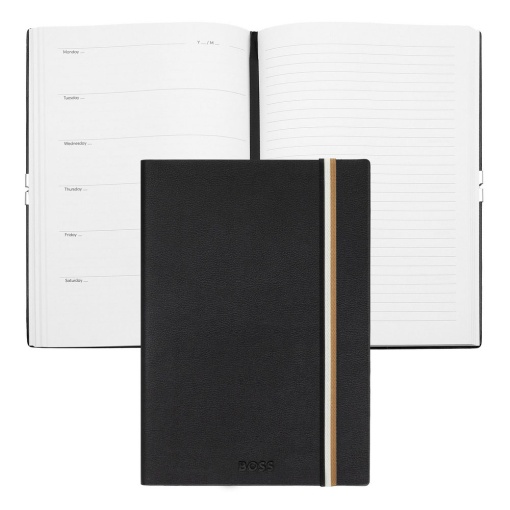Caderno A5 pautado com agenda A5 HUGO BOSS Iconic 96 folhas 80g preto com elástico