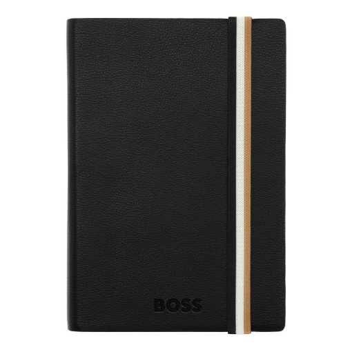 Caderno A6 pautado Hugo Boss Iconic preto com elástico