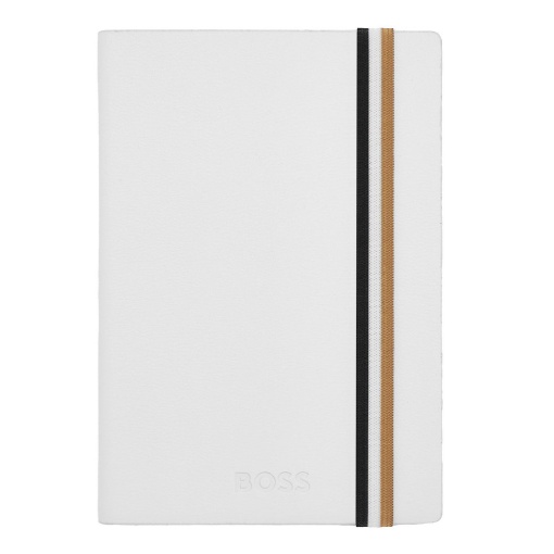 Caderno A6 pautado Hugo Boss Iconic branco com elástico