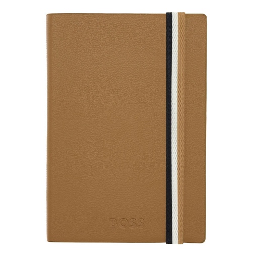 Caderno A6 pautado Hugo Boss Iconic camel com elástico