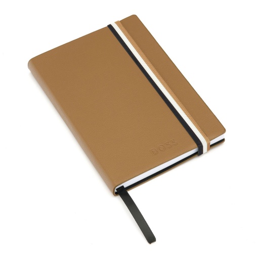 Caderno A6 pautado HUGO BOSS Iconic 96 folhas 80g camel com elástico