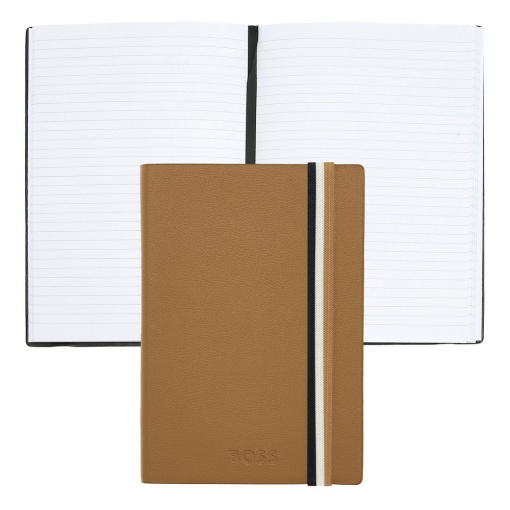 Caderno A6 pautado HUGO BOSS Iconic 96 folhas 80g camel com elástico