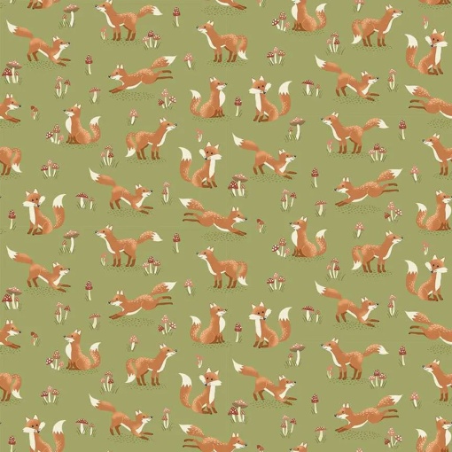 Tecido MAKOWER Hello Autumn Fox Tales Green 1x1,12m