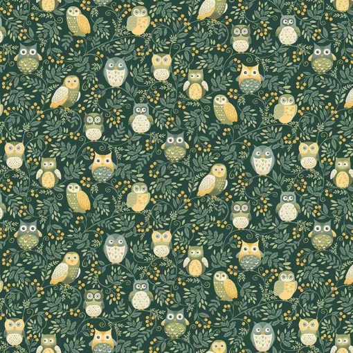 Tecido MAKOWER Hello Autumn Twilight Owls Green 1x1,12m