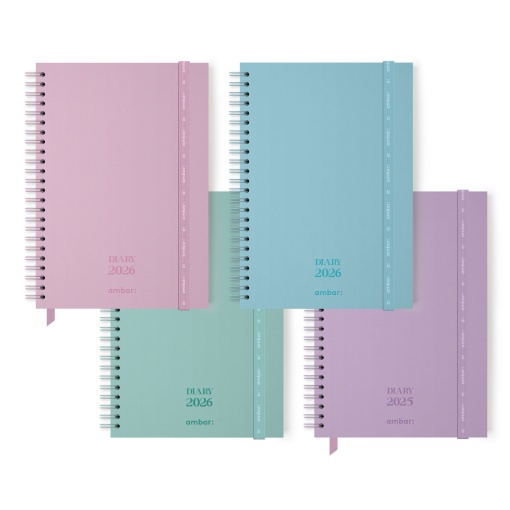 Agenda diária A5 2026 espiral AMBAR Pastel Colors com elástico sortido