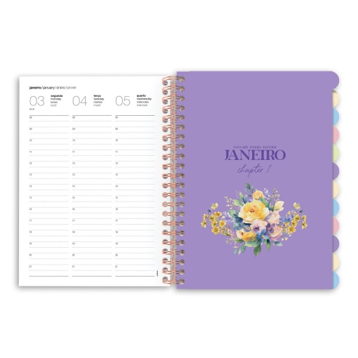 Agenda semanal A5 2026 espiral AMBAR Squeeze com elástico e separadores