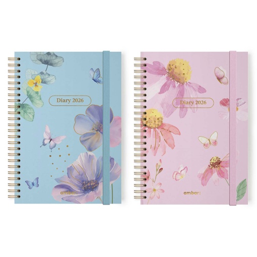 Agenda semanal A5 2026 espiral AMBAR Papillon com elástico sortido