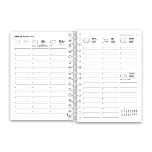 Agenda semanal A5 2026 espiral AMBAR Papillon com elástico sortido