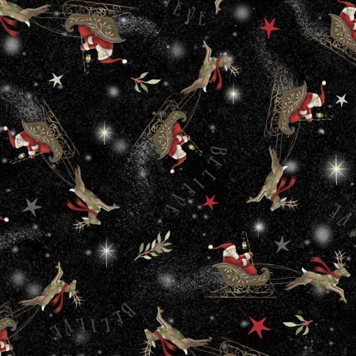 Tecido HILOGAR Believe Pai Natal preto 1x1,10m