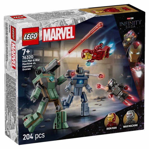 LEGO Marvel Iron Man e máquina de guerra contra drones Hammer 76320