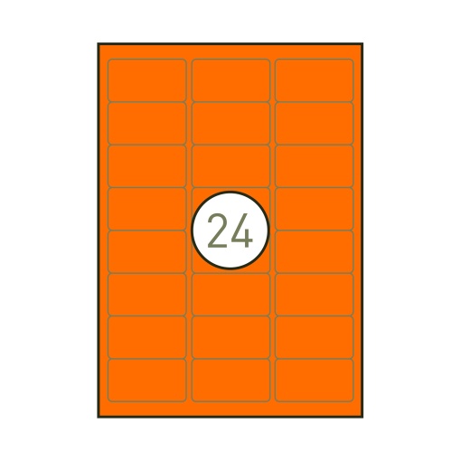 Etiquetas A4 64x33,9mm naranja fluorescente 100 hojas SIMPLY - 2400 unidades
