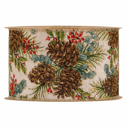 Fita de tecido MP Happy Xmas 63mmx10m pinhas