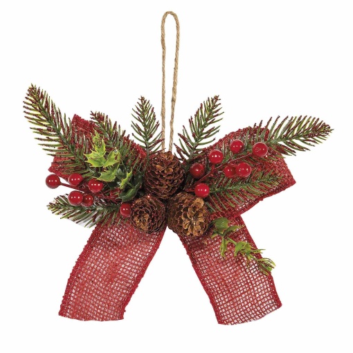 Enfeite de Natal pinhas com laço vermelho 25x25cm MP