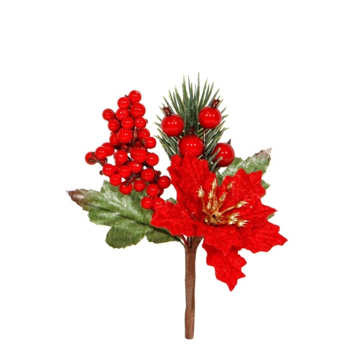 Haste com flor de Natal e bagas 12cm MP