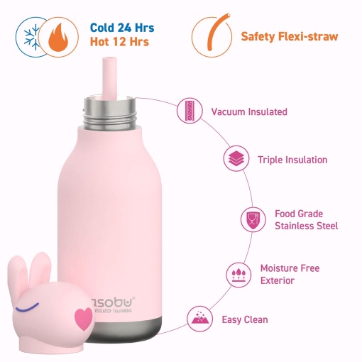 Garrafa térmica com palhinha ASOBU Bestie 460ml vaca