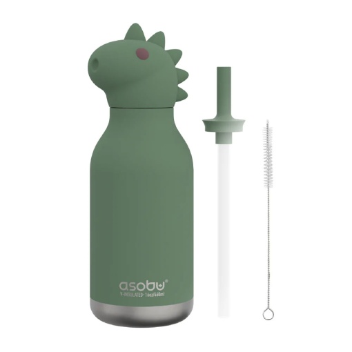 Garrafa térmica com palhinha ASOBU Bestie 460ml dinossauro