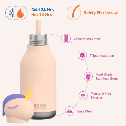 Garrafa térmica com palhinha ASOBU Bestie 460ml unicórnio