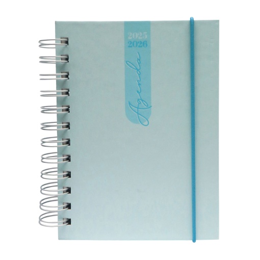 Agenda escolar diária 120x165mm 2025/26 12 meses espiral PAPIRO azul pastel