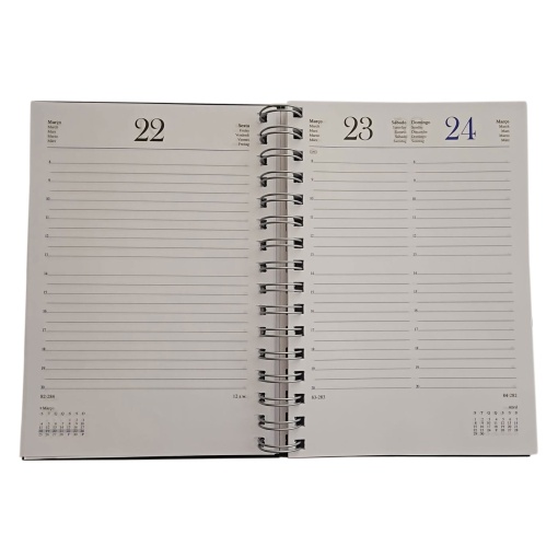 Agenda diária A5 2026 espiral PAPIRO Tucson Wire-O azul com elástico