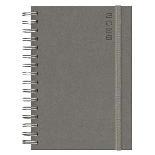 Agenda diária A5 2026 espiral PAPIRO Tucson Wire-O cinza com elástico