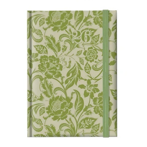 Agenda diária 120x165mm 2026 PAPIRO Breeze verde com elástico