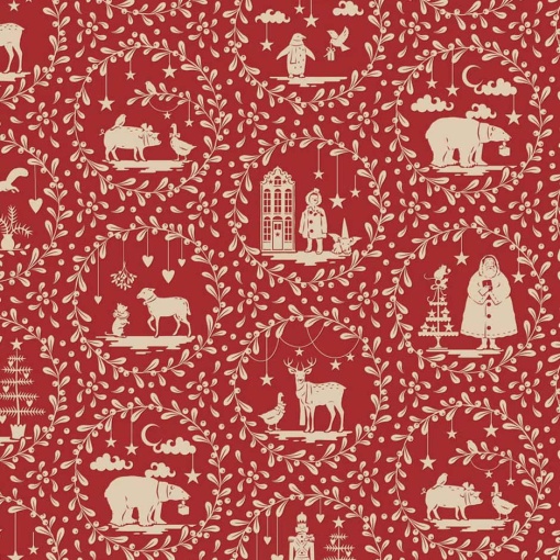 Tecido TILDA Merry Little Christmas Paperscenes burgundy 1x1,10m