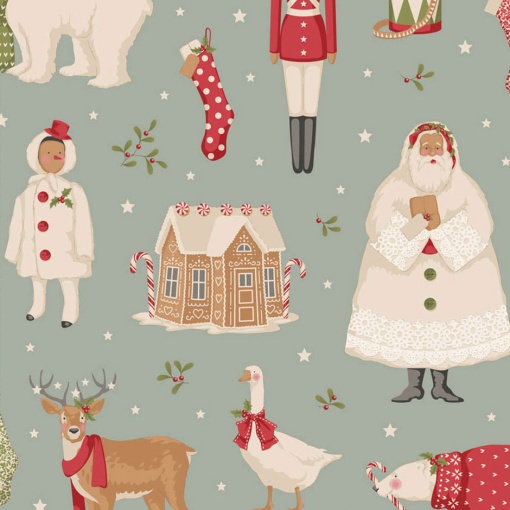 Tecido TILDA Merry Little Christmas Winterfriends duckegg 1x1,10m