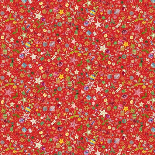 Tecido MAKOWER Christmas Jolly Saint Nick Treasures red 1x1,12m