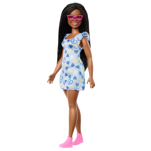 BARBIE Fashionista com síndrome de Down com vestido azul aos corações Mattel FBR37/HYK14